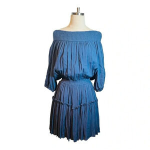 HAILEY & CO. OFF THE SHOULDER TIERED BLUE FLOWY RAYON DRESS WOMEN'S‎ SIZE LARGE